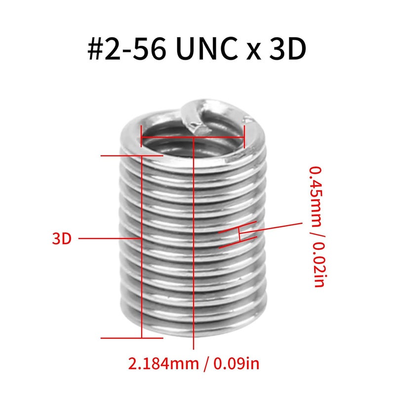 BORDSTRACT طقم إدخال خيوط سلكية 50 قطعة، 304 فولاذ مقاوم للصدأ NPT UNC 2-56 x 1-3D 0.435P مجموعة أكمام نوع حلزوني للإصلاحات السيارات (3D) - Image 2